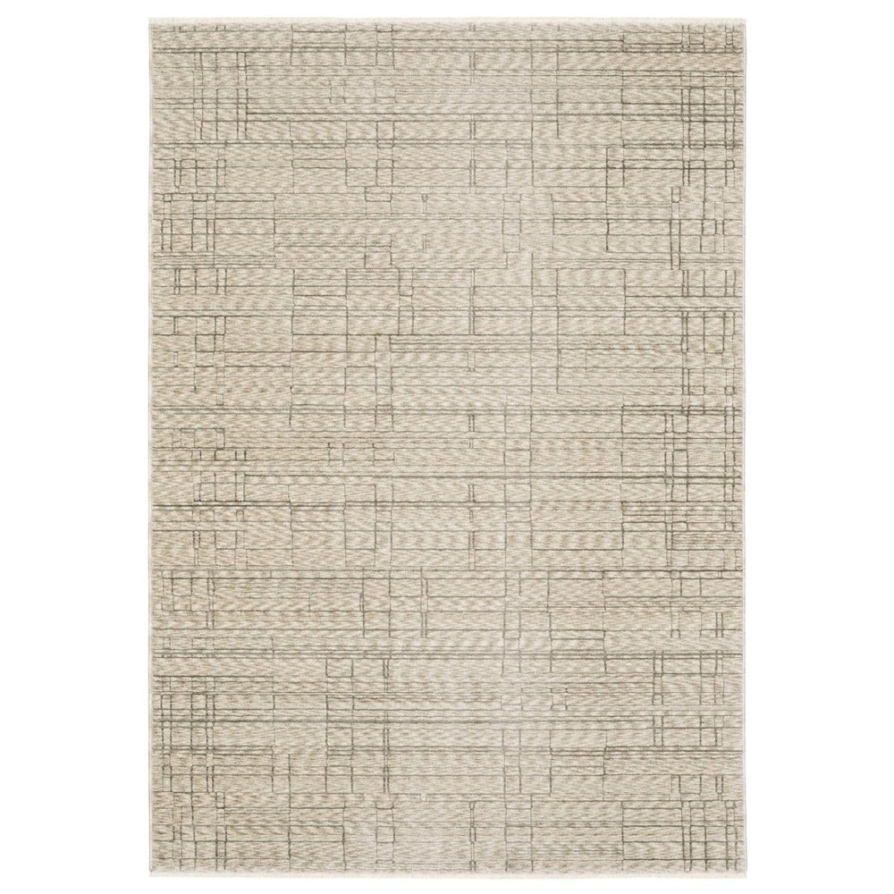 HomeRoots 5' Geometric Area Rug in Beige and Brown with Fringe - Stylish, Durable, and Stain-Resistant Design 8' Runner 575693