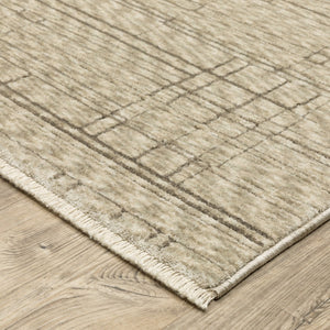 Homeroots 5' Chic Beige And Brown Geometric Area Rug With Stylish Fringe For Modern Home Decor Bliss 8' Runner Polyester 575693