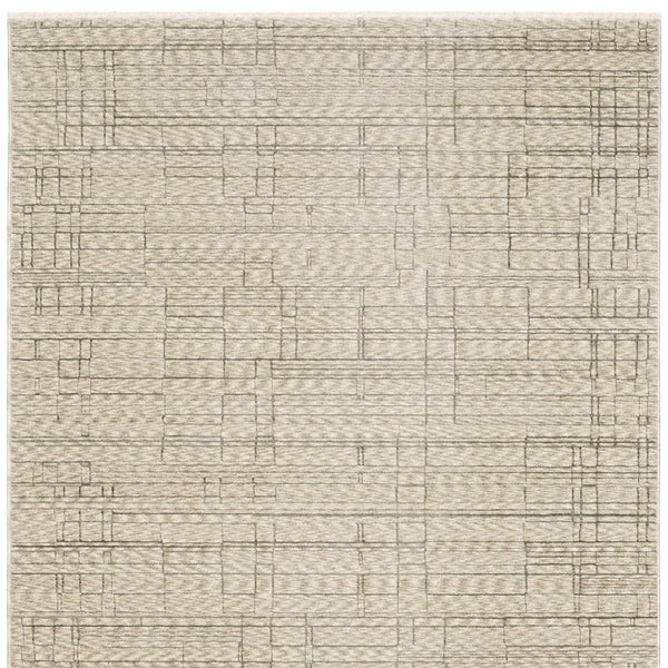 Homeroots 5' Chic Beige And Brown Geometric Area Rug With Stylish Fringe For Modern Home Decor Bliss 8' Runner Polyester 575693