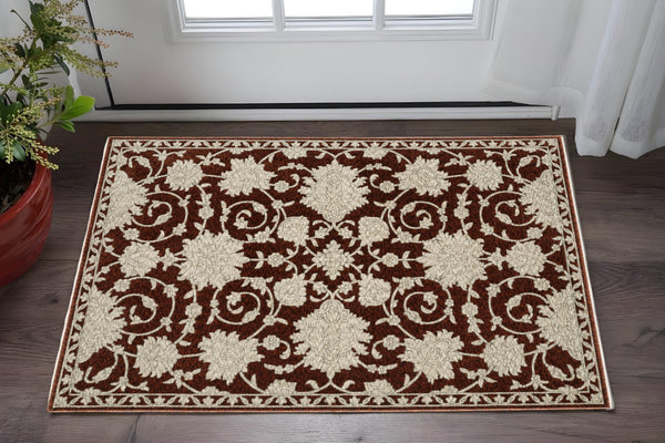Homeroots 10' Stunning Floral Area Rug With Fringe - Stain Resistant, Perfect For Homes With Kids And Pets 3' X 5' Polyester 575694