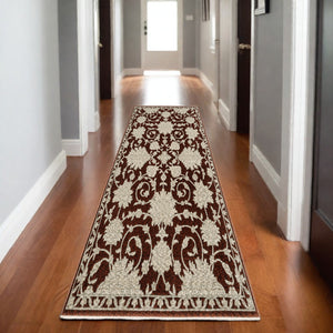 Homeroots 10' Stunning Floral Area Rug With Fringe - Stain Resistant, Perfect For Homes With Kids And Pets 8' Runner Polyester 575695
