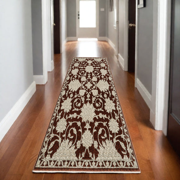 Homeroots 10' Stunning Floral Area Rug With Fringe - Stain Resistant, Perfect For Homes With Kids And Pets 8' Runner Polyester 575695