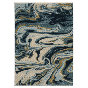 Homeroots 5' Artistry Navy Blue And Teal Abstract Area Rug With Fringe - Stylish, Stain Resistant Design For Kids 3' X 5' Polyester 575698