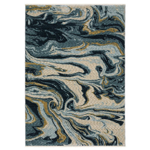 HomeRoots 5' Modern Navy Blue and Teal Abstract Area Rug with Fringe - Stylish, Durable, Stain-Resistant Design 8' Runner 575699