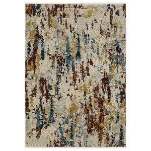 Homeroots 5' Beige Abstract Power Loom Area Rug With Fringe – Stain Resistant, Stylish Design For Any Space 3' X 5' Polyester 575700