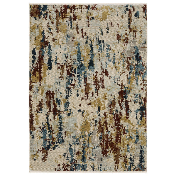 Homeroots 5' Beige Abstract Power Loom Area Rug With Fringe – Stain Resistant, Stylish Design For Any Space 3' X 5' Polyester 575700
