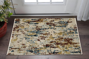 Homeroots 5' Beige Abstract Power Loom Area Rug With Fringe – Stain Resistant, Stylish Design For Any Space 3' X 5' Polyester 575700