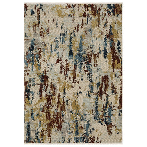 HomeRoots 5' Abstract Distressed Area Rug in Beige and Light Blue with Fringe for Modern Home Decor Comfort 3' X 5' 575700
