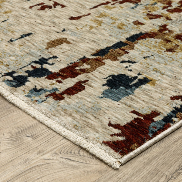 Homeroots 5' Beige Abstract Power Loom Area Rug With Fringe – Stain Resistant, Stylish Design For Any Space 3' X 5' Polyester 575700