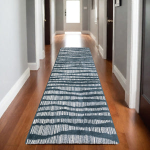 HomeRoots 5' Teal and Ivory Striped Distressed Area Rug - Luxuriously Soft, Stain-Resistant, Versatile Design 8' Runner 575702