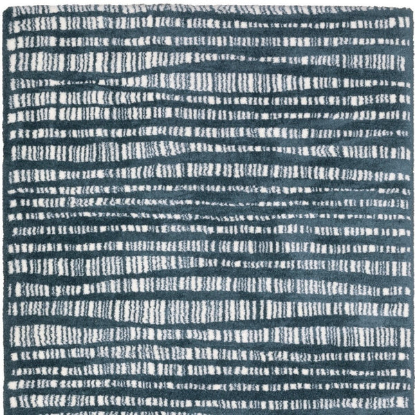 HomeRoots 5' Teal and Ivory Striped Distressed Area Rug - Luxuriously Soft, Stain-Resistant, Versatile Design 8' Runner 575702