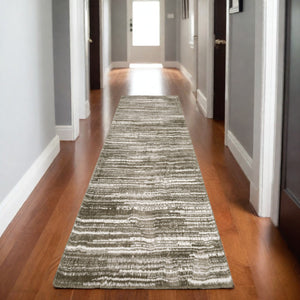 Homeroots 5' Distressed Brown Striped Area Rug – Stylish, Stain-resistant Comfort For Family Spaces & Pets 8' Runner Polyester 575706