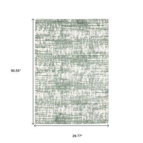 Homeroots 5' Abstract Green And Ivory Area Rug - Perfect For Kids And Pets, Stain Resistant, Artful Design 8' Runner Polyester 575710