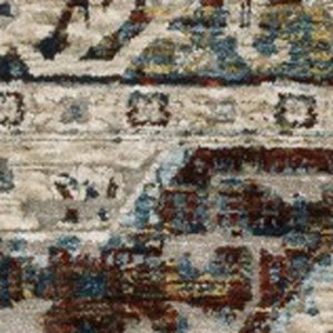 Homeroots 5' Ivory Brown And Red Medallion Area Rug With Fringe – Stain Resistant, Stylish Addition To Any Room 3' X 5' Polyester 575712