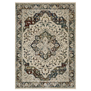 HomeRoots 5' Ivory Brown and Red Medallion Area Rug with Fringe - Timeless Elegance for Any Space 8' Runner 575713