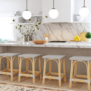 Butler Specialty Riviera Coastal-inspired Backless Rattan Counter Stool For Kitchen And Patio, Durable & Stylish Gray And White Rattan,Polyurethane Synthetic (Pe) Rattan 5757266-butler