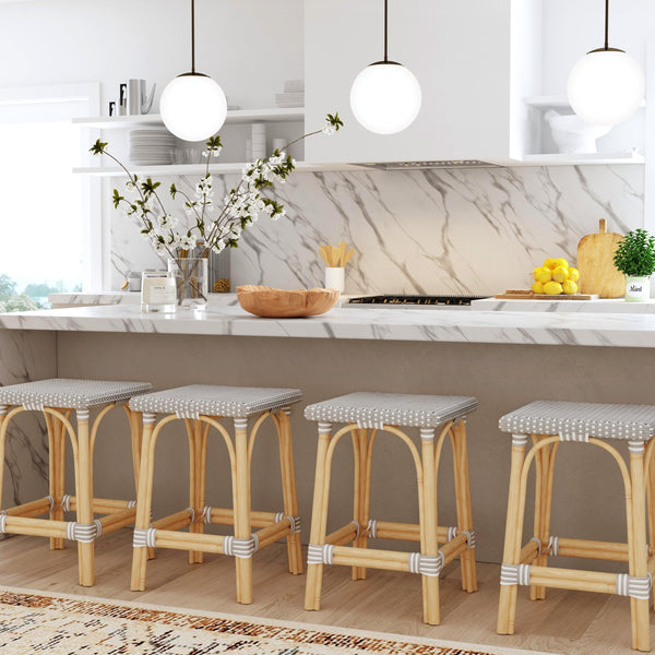 Butler Specialty Riviera Coastal-inspired Backless Rattan Counter Stool For Kitchen And Patio, Durable & Stylish Gray And White Rattan,Polyurethane Synthetic (Pe) Rattan 5757266-butler