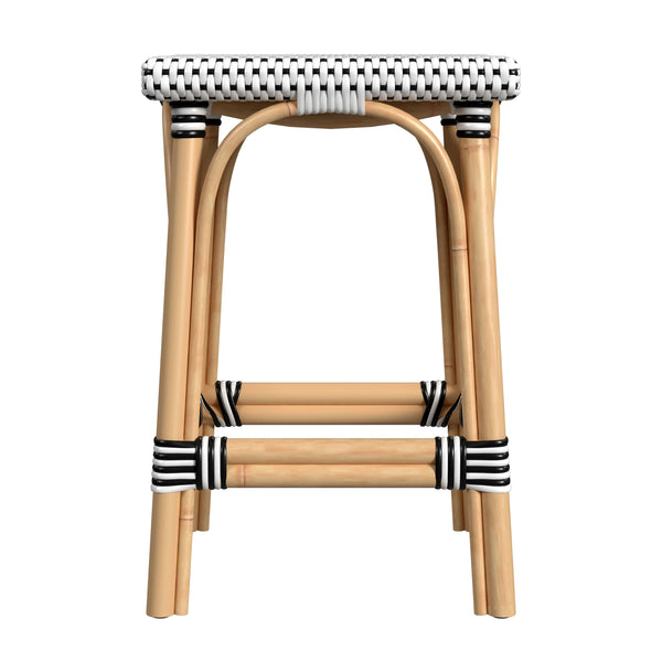 Butler Specialty Riviera Coastal-inspired Backless Rattan Counter Stool For Kitchen And Patio, Durable & Stylish Black And White Rattan,Polyurethane Synthetic (Pe) Rattan 5757295-butler