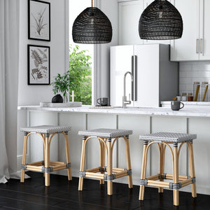 Butler Specialty Riviera Coastal-inspired Backless Rattan Counter Stool For Kitchen And Patio, Durable & Stylish Black And White Rattan,Polyurethane Synthetic (Pe) Rattan 5757295-butler