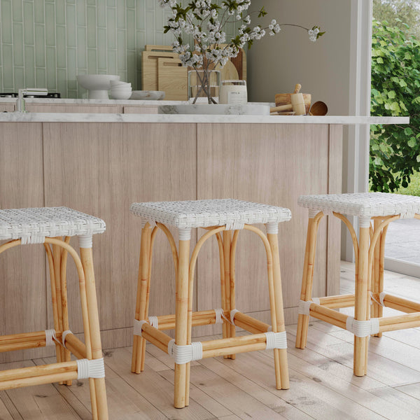 Butler Specialty Riviera Coastal-inspired Backless Rattan Counter Stool For Kitchen And Patio, Durable & Stylish Glossy White Rattan,Polyurethane Synthetic (Pe) Rattan 5757304-butler