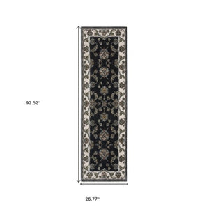 Homeroots 4' Elegant Navy Blue Oriental Area Rug With Fringe - Stain Resistant, Perfect For Kids & Pets 8' Runner Polyester 575735