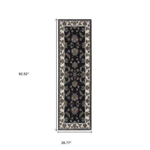 Homeroots 4' Elegant Navy Blue Oriental Area Rug With Fringe - Stain Resistant, Perfect For Kids & Pets 8' Runner Polyester 575735