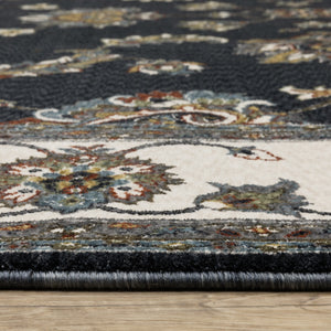 Homeroots 4' Elegant Navy Blue Oriental Area Rug With Fringe - Stain Resistant, Perfect For Kids & Pets 8' Runner Polyester 575735