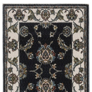 Homeroots 4' Elegant Navy Blue Oriental Area Rug With Fringe - Stain Resistant, Perfect For Kids & Pets 8' Runner Polyester 575735
