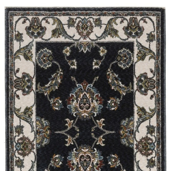Homeroots 4' Elegant Navy Blue Oriental Area Rug With Fringe - Stain Resistant, Perfect For Kids & Pets 8' Runner Polyester 575735