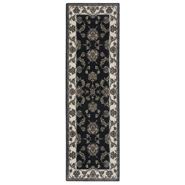 Homeroots 4' Elegant Navy Blue Oriental Area Rug With Fringe - Stain Resistant, Perfect For Kids & Pets 8' Runner Polyester 575735