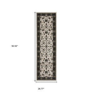 Homeroots 5' Ivory Oriental Area Rug With Fringe - Elegant Design, Stain Resistant, Perfect For Any Space 8' Runner Polyester 575736