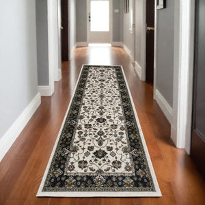 Homeroots 5' Ivory Oriental Area Rug With Fringe - Elegant Design, Stain Resistant, Perfect For Any Space 8' Runner Polyester 575736