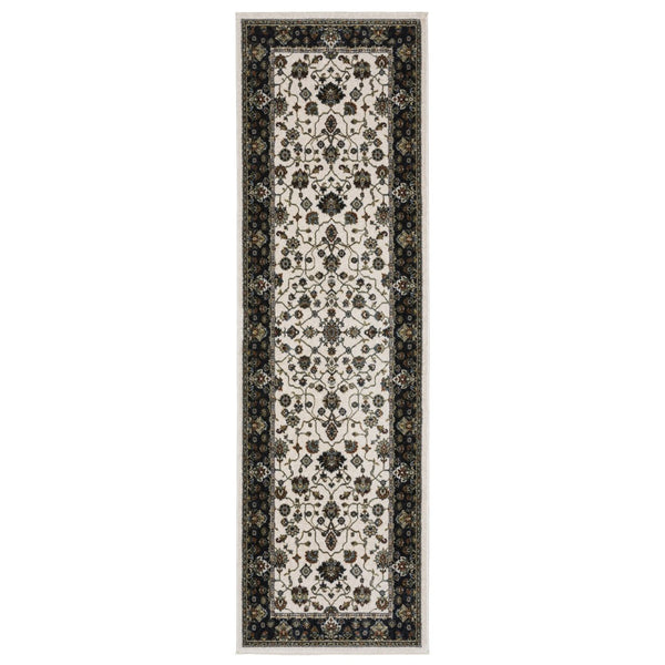 HomeRoots 5' Elegant Ivory Oriental Area Rug with Fringed Edges - Durable, Stain-Resistant & Timeless Design 8' Runner 575736