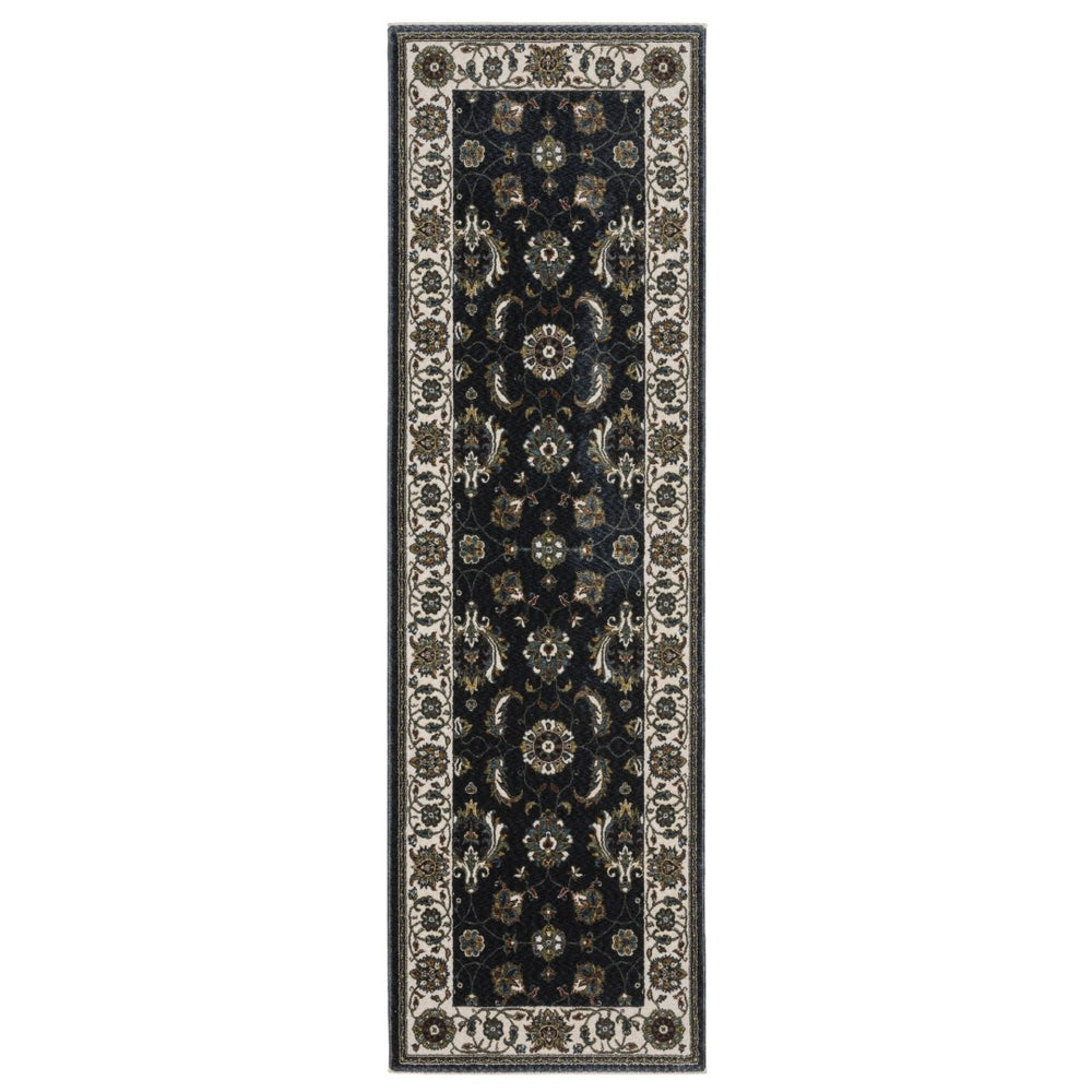HomeRoots 5' Elegant Blue and Ivory Oriental Area Rug with Fringe - Cozy, Durable, and Stain-Resistant Design 8' Runner 575737