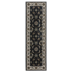 HomeRoots 5' Elegant Blue and Ivory Oriental Area Rug with Fringe - Cozy, Durable, and Stain-Resistant Design 8' Runner 575737