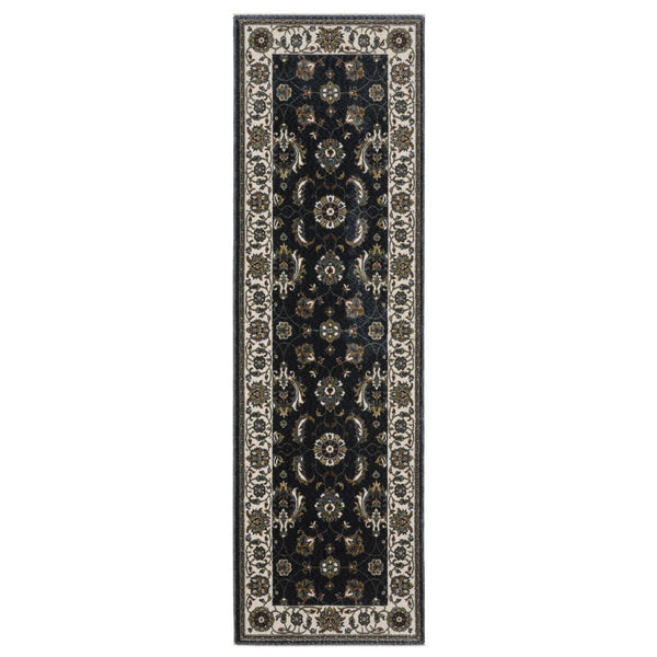 HomeRoots 5' Elegant Blue and Ivory Oriental Area Rug with Fringe - Cozy, Durable, and Stain-Resistant Design 8' Runner 575737