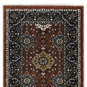 HomeRoots 5' Red Medallion Area Rug with Fringe - Elegant, Stain-Resistant Design for Stylish Living Spaces! 8' Runner 575738