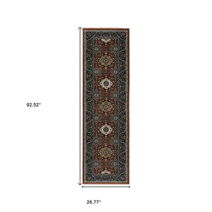 HomeRoots 5' Red Medallion Area Rug with Fringe - Elegant, Stain-Resistant Design for Stylish Living Spaces! 8' Runner 575738