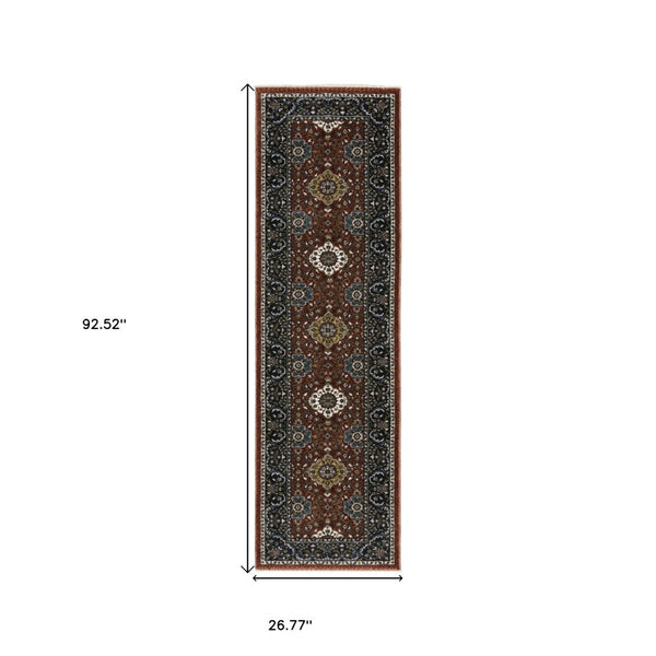 HomeRoots 5' Red Medallion Area Rug with Fringe - Elegant, Stain-Resistant Design for Stylish Living Spaces! 8' Runner 575738