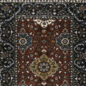 HomeRoots 5' Red Medallion Area Rug with Fringe - Elegant, Stain-Resistant Design for Stylish Living Spaces! 8' Runner 575738