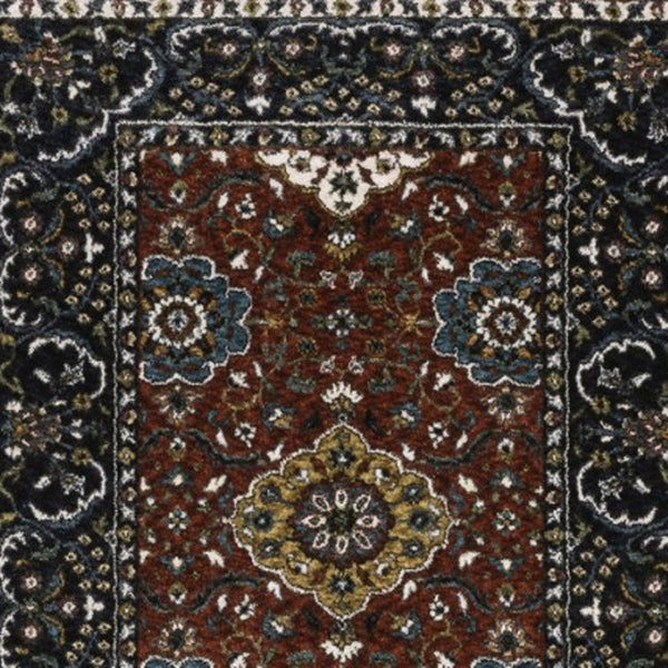 HomeRoots 5' Red Medallion Area Rug with Fringe - Elegant, Stain-Resistant Design for Stylish Living Spaces! 8' Runner 575738