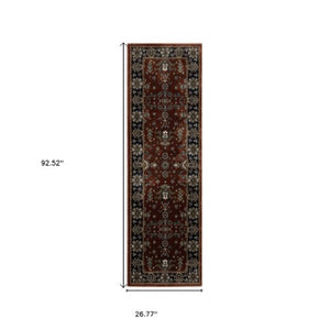 Homeroots 10' Red Oriental Area Rug With Fringe - Stain Resistant, Stylish Design For Living Spaces & Pets 8' Runner Polyester 575742