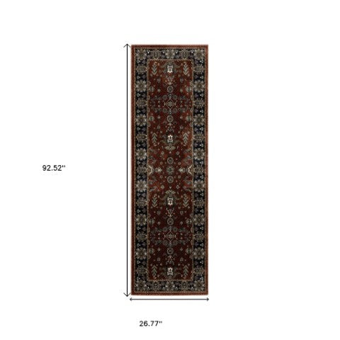 Homeroots 10' Red Oriental Area Rug With Fringe - Stain Resistant, Stylish Design For Living Spaces & Pets 8' Runner Polyester 575742