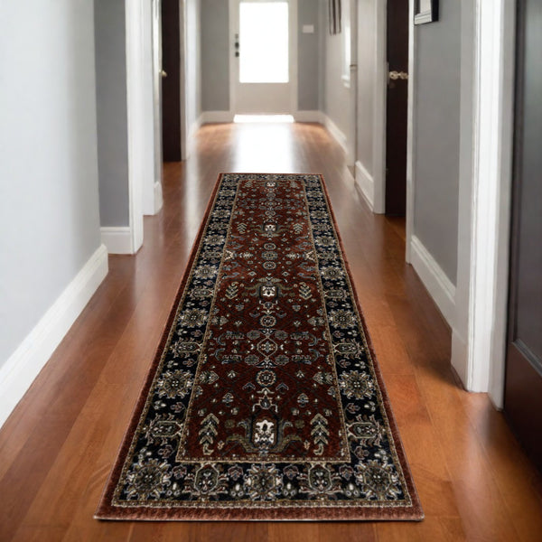 Homeroots 10' Red Oriental Area Rug With Fringe - Stain Resistant, Stylish Design For Living Spaces & Pets 8' Runner Polyester 575742