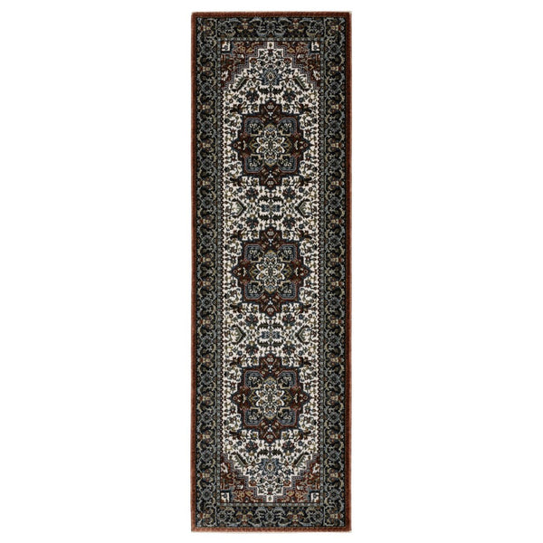 HomeRoots 10' Bold Red, Black, and White Medallion Area Rug with Fringed Edges - Durable & Stain-Resistant Design 8' Runner 575743