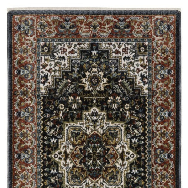 Homeroots 10' Red Medallion Power Loom Area Rug With Fringe - Stain Resistant, Stylish Design For Home Decor 8' Runner Polyester 575744