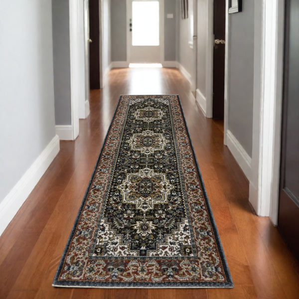 Homeroots 10' Red Medallion Power Loom Area Rug With Fringe - Stain Resistant, Stylish Design For Home Decor 8' Runner Polyester 575744