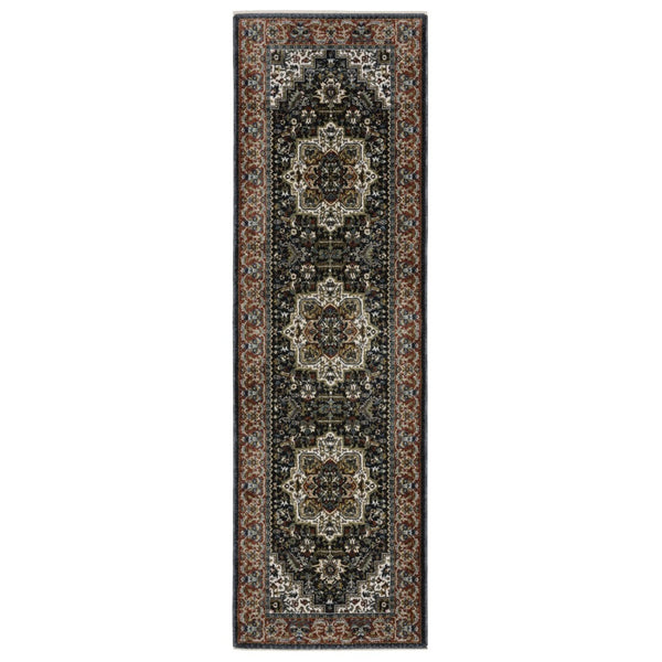 HomeRoots 10' Bold Red, Black, and White Medallion Area Rug with Fringed Edges - Durable & Stain-Resistant Design 8' Runner 575744