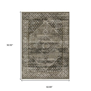 Homeroots 3' Gray Medallion Area Rug With Fringe – Stylish, Stain Resistant Design For Home & Pet Friendly Spaces 5' X 8' Polyester 575745