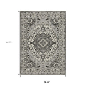Homeroots 3' Gray Medallion Area Rug With Fringe – Stain Resistant, Stylish Design For Home Decor Warmth 5' X 8' Polyester 575749